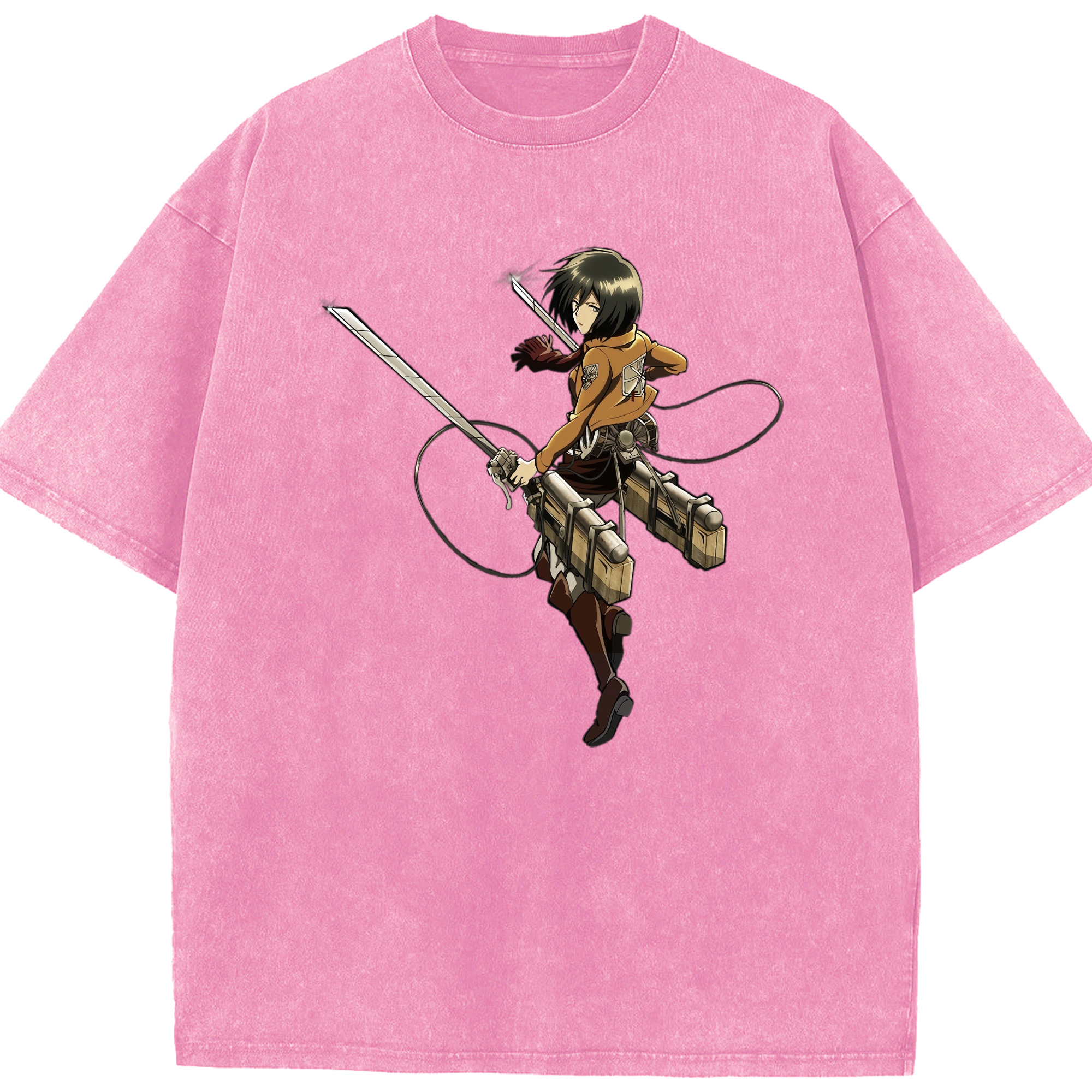 （画像用） 進撃の巨人 ミカサ·アッカーマン Attack on Titan Mikasa Ackerman 綿100% ヴィンテージ風 半袖Tシャツ（フロントプリント）